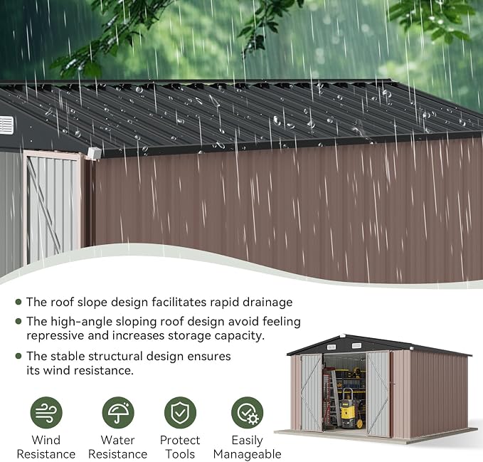 Aoxun 10x8.5 FT Outdoor Storage Shed Garden Metal Shed - Image 4