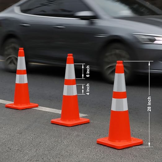 Overall Fluorescent Orange Red Integrated Traffic Cones, Road Cones - Image 2
