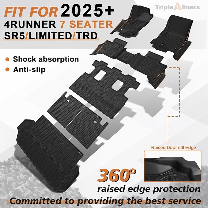 TripleAliners Floor Mats & Trunk Mat & Rear Seatback Cover All Weather TPE - Image 3