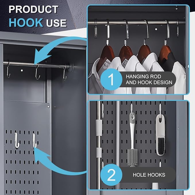 GREATMEET 65" Broom Storage Cabinet, Metal Utility Closet - Image 4