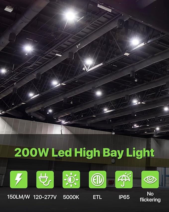 200W UFO LED High Bay Light 6-Pack 150LM/W 30, 000LM Output Led Shop Lights - Image 2