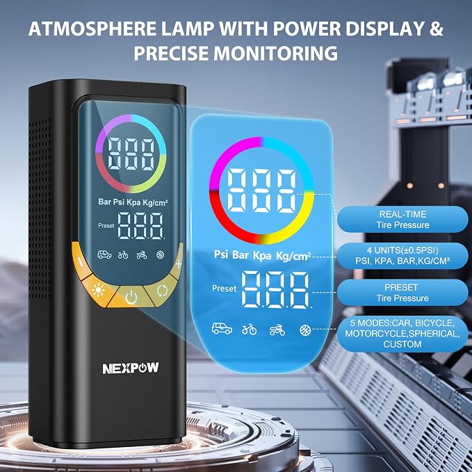 NEXPOW NP17 Portable Air Compressor, 150 PSI Digital Tire Inflator, Fast - Image 5