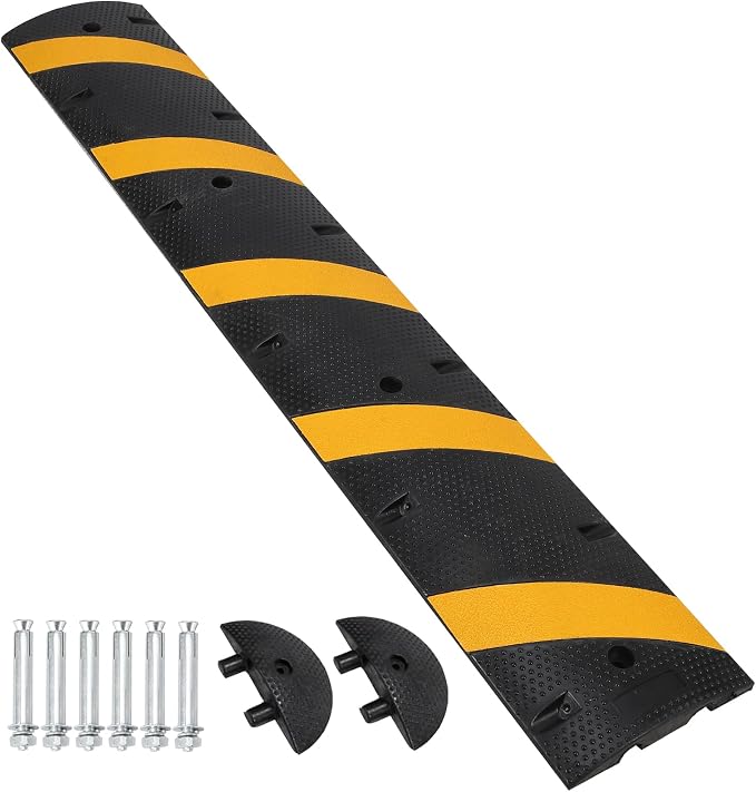 84'' Rubber Speed Bump, 1 Pack 2 Channel Modular Heavy Duty Speed Bumps Humps by Towallmark