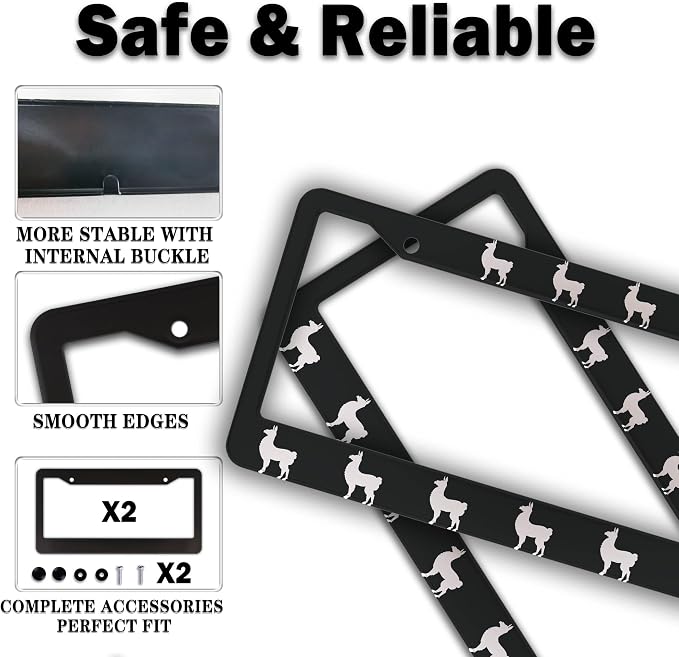 License Plate Frames Black and White Automotive Exterior Accessories Llama - Image 4