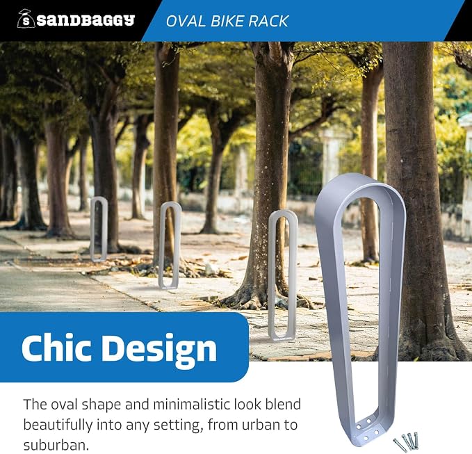 Sandbaggy Modern Commercial Bike Rack | 6.5” x 3” x 35” Oval Design | In-Ground - Image 4