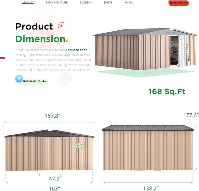 AECOJOY 14' x 12' Shed Outdoor Metal Storage, Large Storage Sheds & Outdoor - Image 5