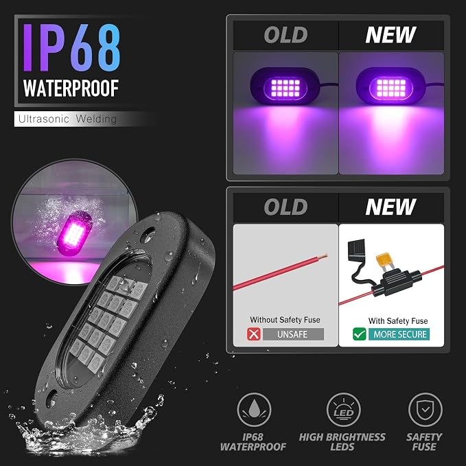 Honalia LED Rock Lights for Trucks 10 Pods, RGB Rock Lights Kits for UTV - Image 3