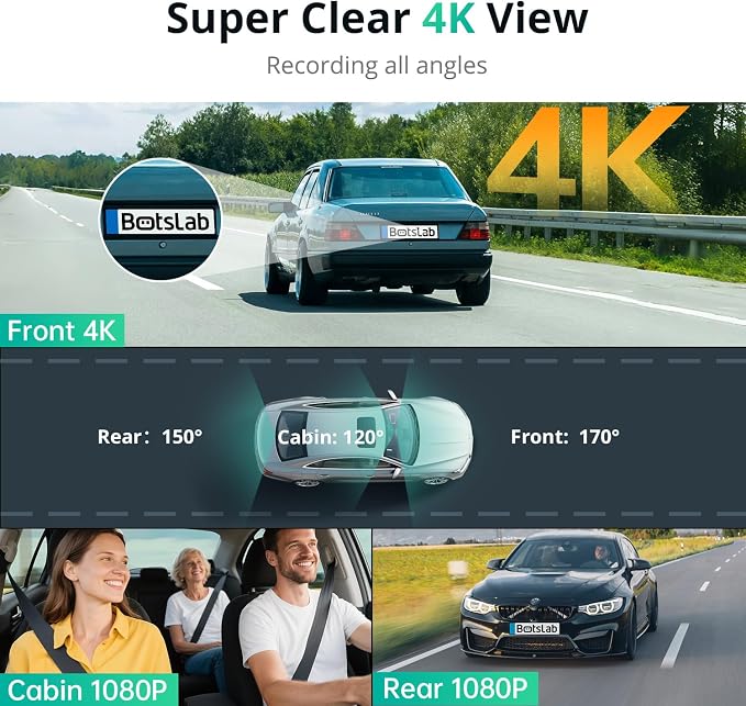 3 Channel Dash Cam 4K with 128GB Card, 3.18" Touch Screen, Voice Control - Image 2