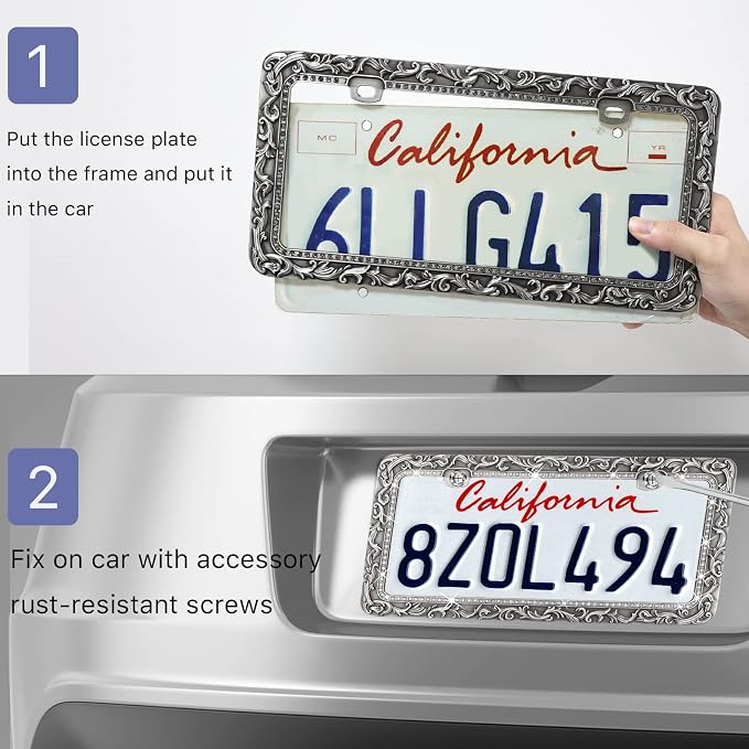 Valor Metal Car License Plate Frames, Antique Old Pattern Printing, Bling - Image 5