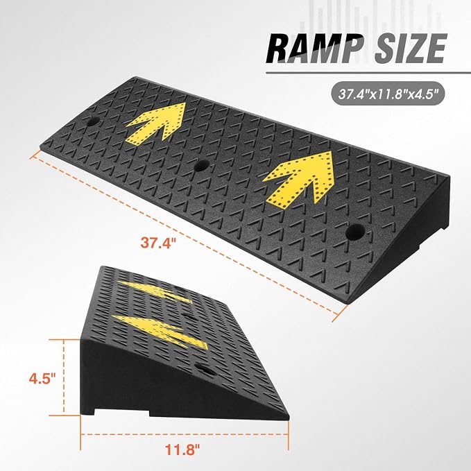 DNA MOTORING 2pcs 4.5" Rise Rubber Arrow Curb Ramp Heavy Duty Loading Threshold - Image 2