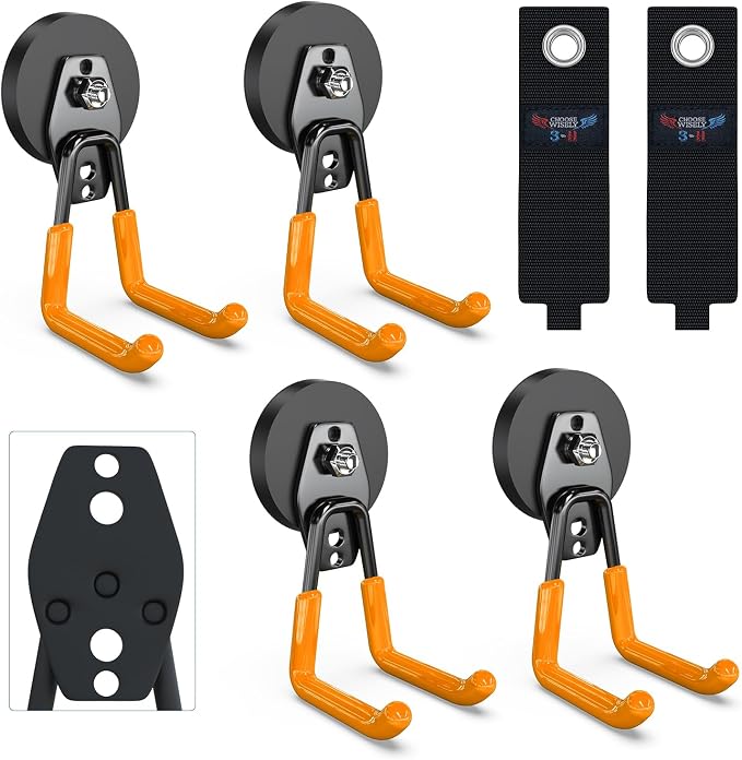 3-H Heavy Duty Magnet Garage Hooks 4 Pack, Large Strong Magnetic Hooks by 3-H