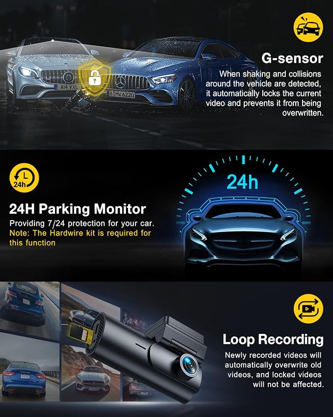 GKU Dash Cam Front and Rear Camera, 5.8GHz WiFi & GPS Dash Camera - Image 6