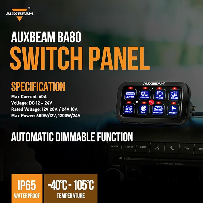 Auxbeam 8 Gang Switch Panel BA80 Automatic Dimmable LED Touch Control Panel Box - Image 8