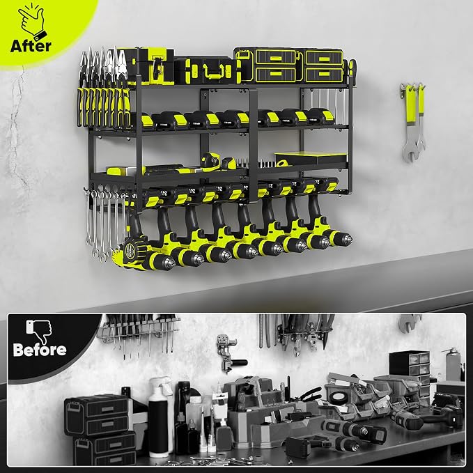 33" W Large Power Tool Organizer Wall Mount Loads 400 lbs, Heavy Duty 8 Drills - Image 5