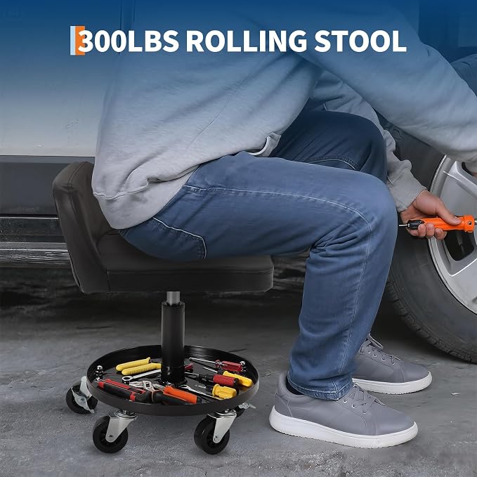 Garage Stool, 16”-21” Adjustable Rolling Mechanic Stool - Image 5