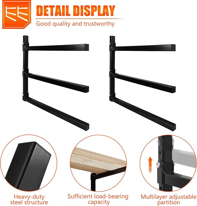 3-Tiered Collapsible Wall Mount Lumber Storage Metal Rack, 3-Level Foldable - Image 3
