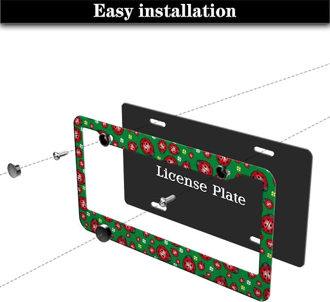 License Plate Frame Red Green License Plate Protector Cute Ladybug and Flowers - Image 7