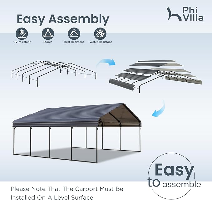 PHI VILLA 2 car Metal Carports 20 x 20 ft Carport - Image 5