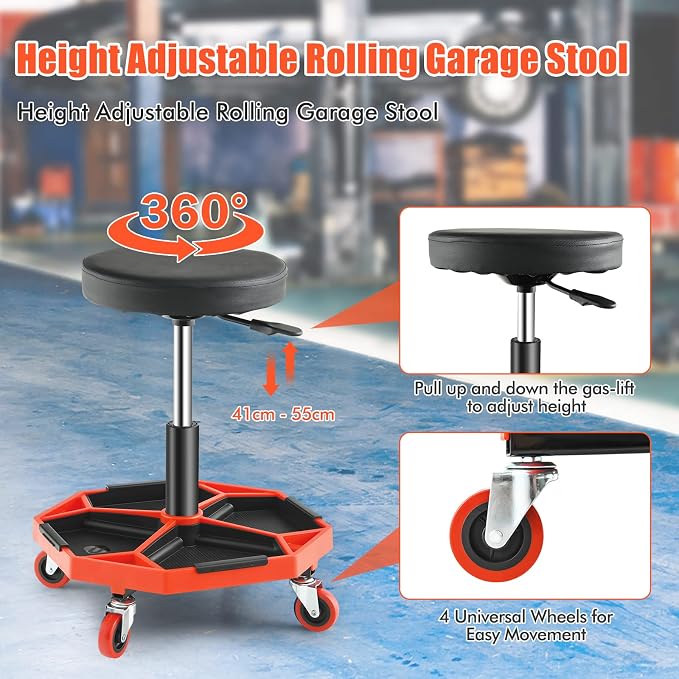 IRONMAX Rolling Mechanic Stool, Adjustable Shop Stool Creeper Seat - Image 4