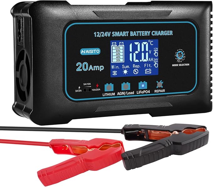 Haisito: 20A 12V/24V Smart Battery Charger –Automatic Maintainer, Trickle by haisito