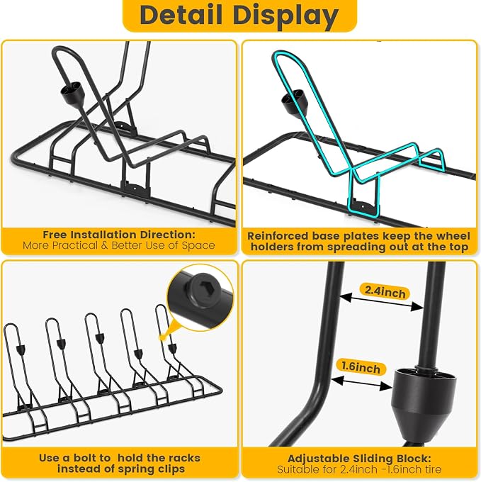 Floor Bike Rack for 5 Bikes, Safeguard Disc Brakes & Derailleurs Design - Image 6
