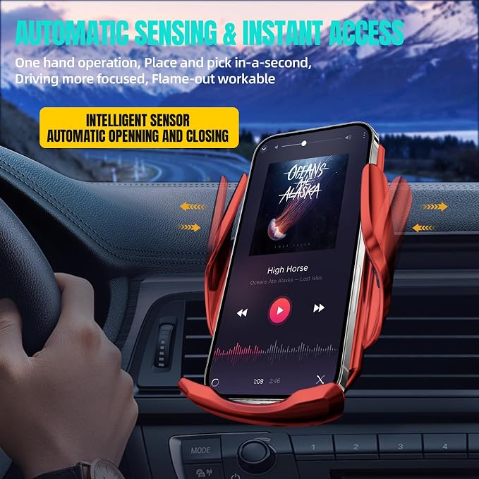Wireless Car Charger, MAX 15W Fast Charging Auto Clamping, Sensing Phone Holder - Image 3