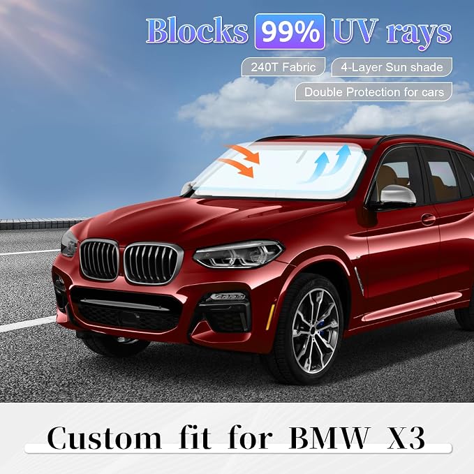 Sun Shade Sunshade for BMW X3 2018-2024 2025 Windshield Cover, 4-Layer Front - Image 2
