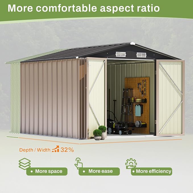 Patiowell 8x10 FT Outdoor Storage Shed, Large Garden Tool Metal Shed - Image 7