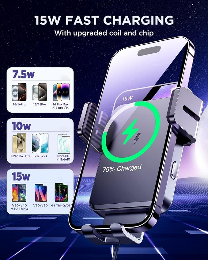 JOYROOM Wireless Car Charger, 15W Qi Fast Charging Car Charger Phone Holder - Image 4