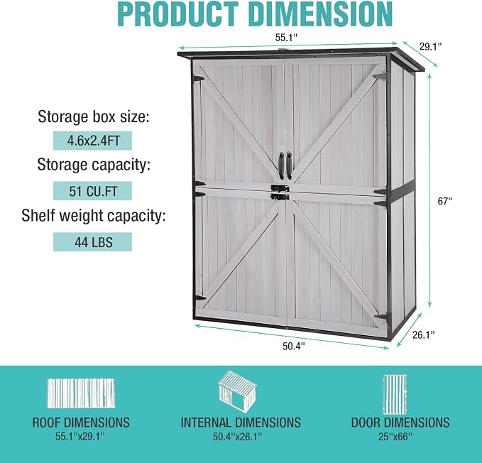 Outdoor Storage Cabinet with Adjustable Shelves, Large Metal Frame Garden Shed - Image 6