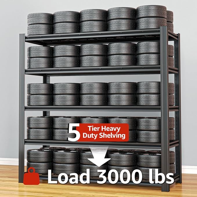 5 Tier Metal Shelving Unit 84" H x 48" W x 24" D, 3000LBS Adjustable Storage - Image 6