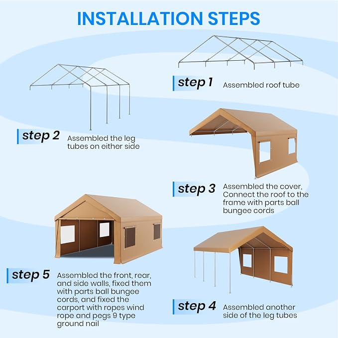 Carport 12x20 FT Heavy Duty, Outdoor Portable Garage - Image 8