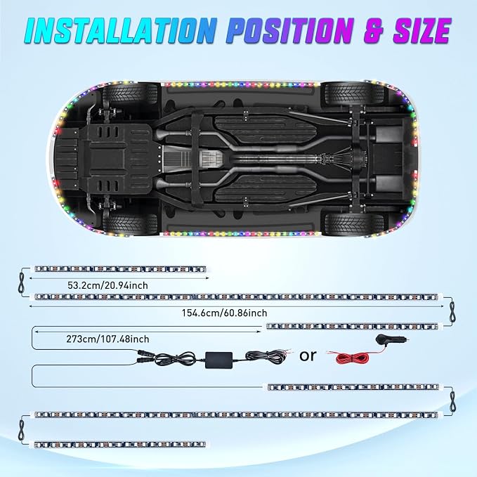Nilight 6Pcs Car Underglow Neon Accent Strip Lights 300 LEDs Multi Color RGB-IC - Image 7