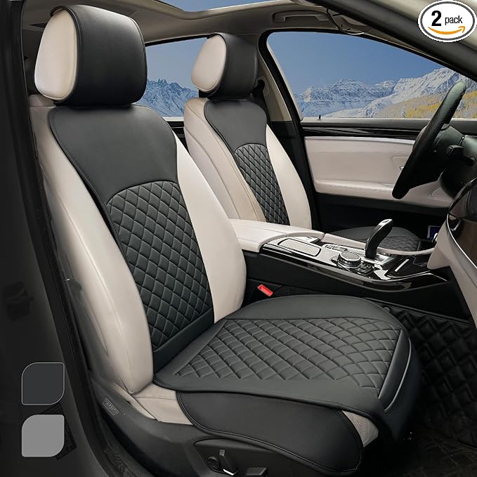 2 Pack Leather Front Seat Covers, Universal Sideless Car Seat Protectors by BEITK