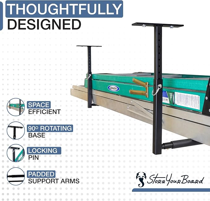 StoreYourBoard Adjustable Ceiling Rack – Hi Port 2 Garage Ceiling Ladder Hanger - Image 2