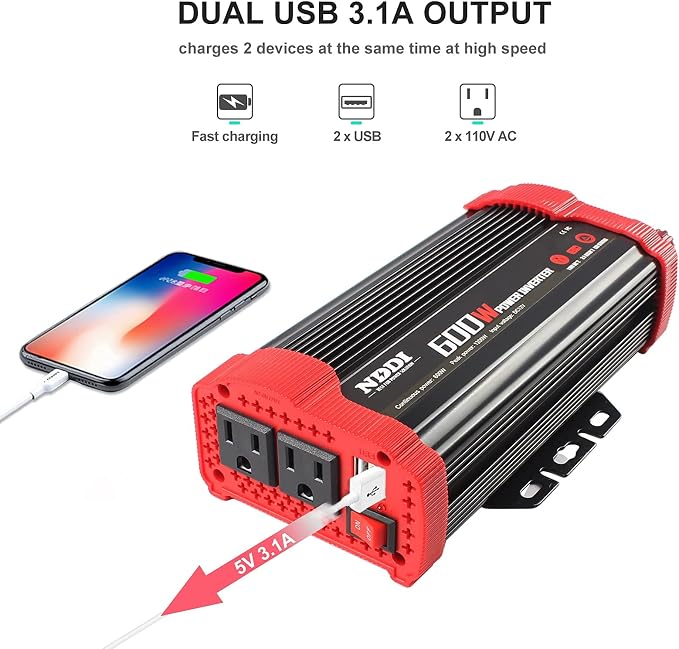600W Car Power Inverter 12V DC to 110V AC Converter - Image 3