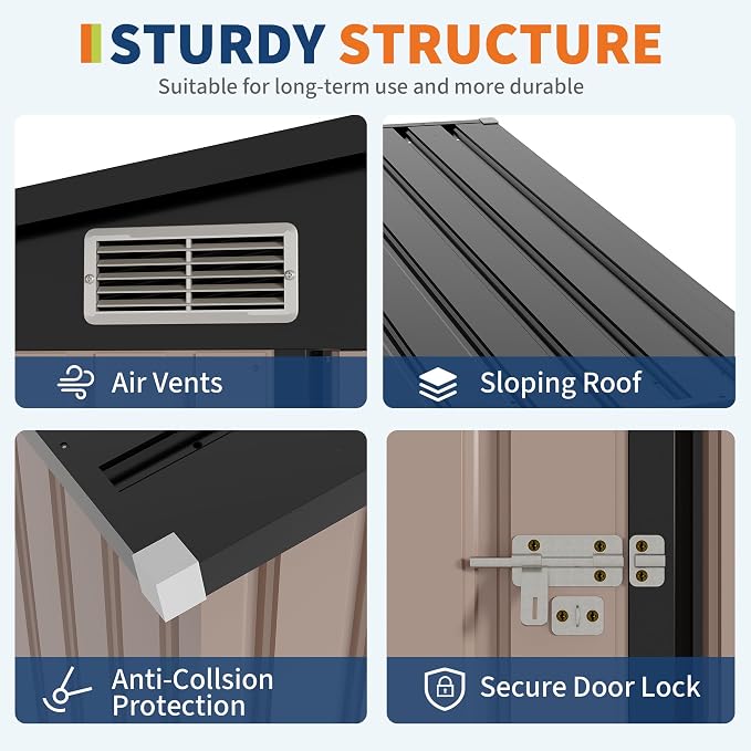 4x8 FT Metal Outdoor Lean to Storage Shed, Lean to Garden Shed Utility Tool Shed - Image 5