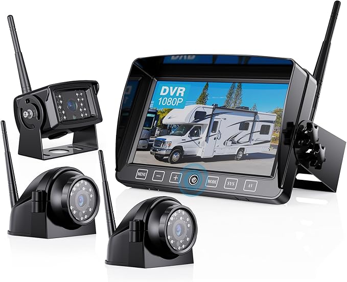 Wireless Backup Camera with 7 Inch DVR Quad Split Monitor by ZEROXCLUB