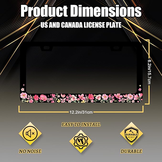 Pink Flowers License Plate Frame Colorful Floral Flower License Plate Stainless - Image 2