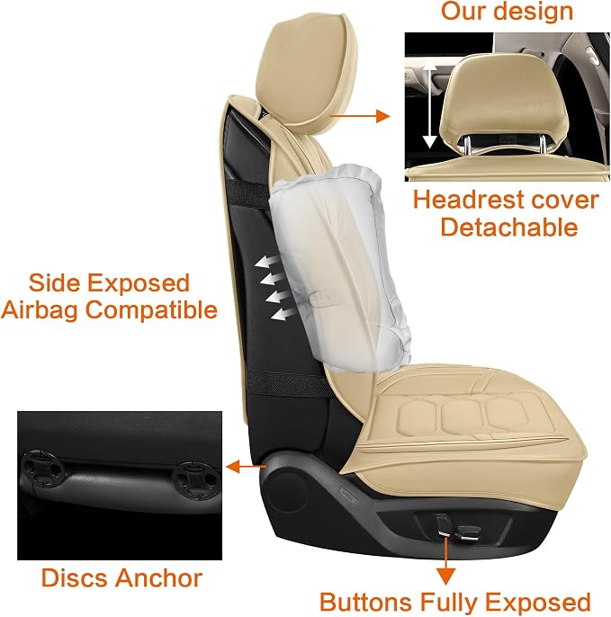 Pariitadin Leather Car Seat Covers Full Set, Waterproof Breathable Faux Leather - Image 5