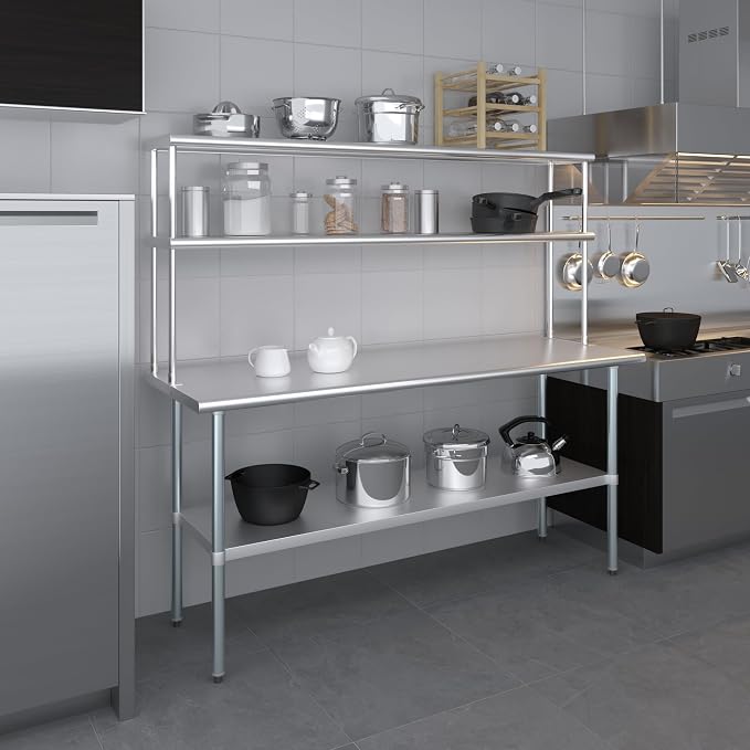 Amgood Stainless Steel Work Table Double Tier Overshelf | Metal Kitchen Prep - Image 8