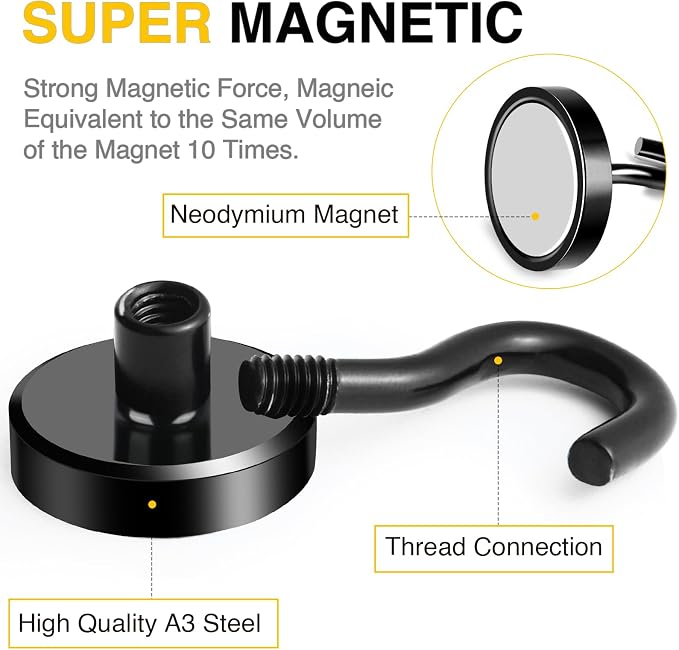 DIYMAG Black Magnetic Hooks, 80 LB Heavy Duty Strong Magnet - Image 4