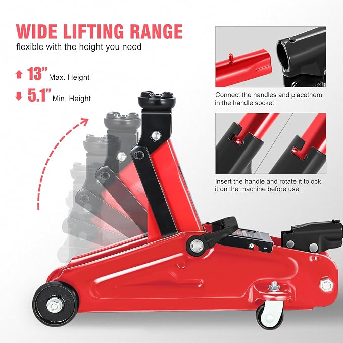 DNA MOTORING Floor Jack 2 Ton Capacity, Fast Lift Low Profile Hydraulic Trolley - Image 3