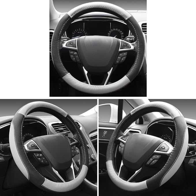 SEG Direct Black and Gray Microfiber Auto Car Steering Wheel Cover Universal 15 - Image 3