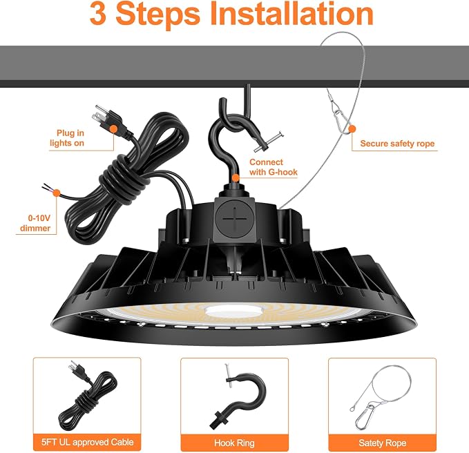 LED High Bay Lights, 200W UFO High Bay LED Shop Lights, 30000LM Adjustable CCT - Image 7