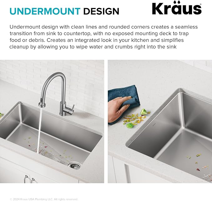KRAUS Fairlane 33-inch Undermount Single Bowl 18-Gauge Stainless Steel Kitchen - Image 9