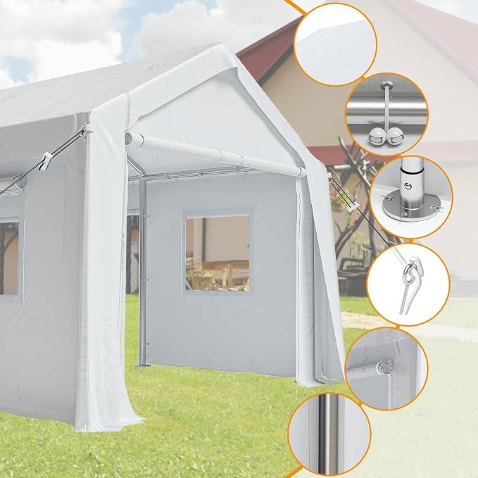 12x20ft Heavy Duty Carport Outdoor Canopy Portable Garage - Image 3