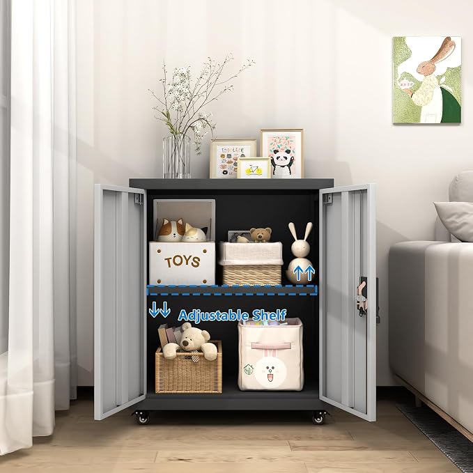 GREATMEET Garage Cabinets with Wheels, Small Storage Cabinet with Doors and - Image 5