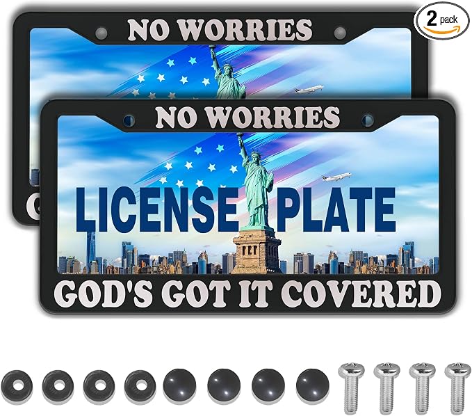License Plate Frames Black and White License Plate Frame No Worries, God’s Got by Unknown