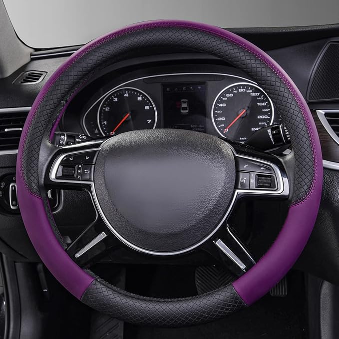 CAR PASS Rhombus Leather Universal Steering Wheel Cover, Fit - Image 2